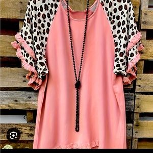 Cellabie Pink and Leopard sleeves with frayed trim- medium